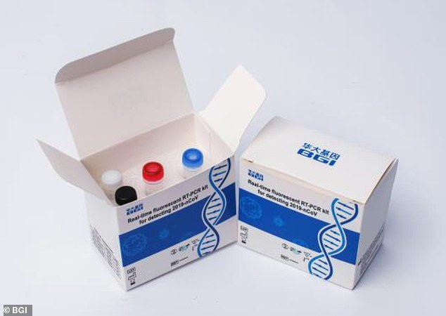 Sweden's Public Health Agency said the PCR kits, which test for an ongoing COVID-19 infection, were made in China by the company BGI Genomics and had been distributed worldwide (Pictured: PCR kits made by Chinese company BGI Genomics)