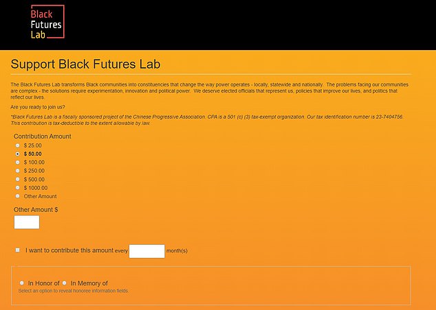 The Black Futures Lab donation page links directly to the Chinese Progressive Association