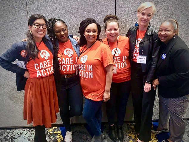 Garza, pictured second left, is an organizer and writer. As well as founding BLM, she has worked as the Special Projects Director for the National Domestic Workers Alliance