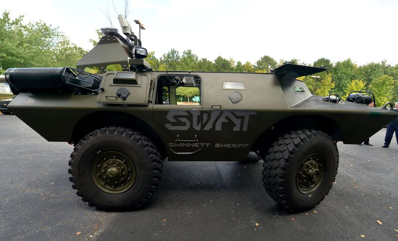 Photos of Gwinnett Sheriff Department's SWAT Light Armored Vehicle, or LAV for short, at the Gwinnett County Jail in September 2014. KENT D. JOHNSON / AJC